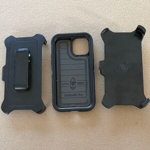 OtterBox Defender Pro for iPhone 12 Rugged Black Case with two clips
